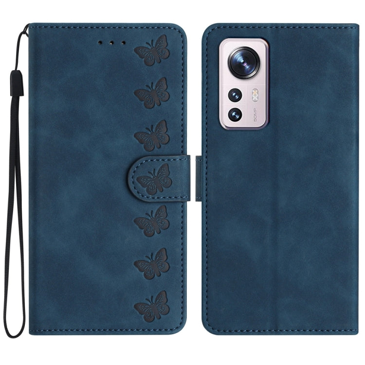 For Xiaomi 12 Lite Seven Butterflies Embossed Leather Phone Case(Blue) - Xiaomi Cases by buy2fix | Online Shopping UK | buy2fix