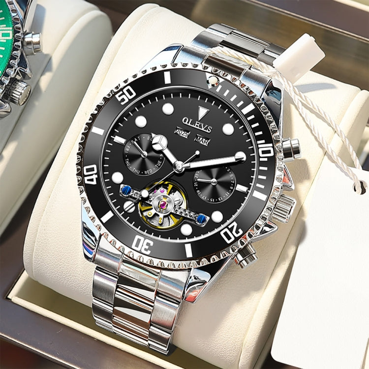 OLEVS 6605 Men Multifunctional Waterproof Mechanical Watch(Black) - Metal Strap Watches by OLEVS | Online Shopping UK | buy2fix