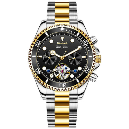 OLEVS 6605 Men Multifunctional Waterproof Mechanical Watch(Black + Gold) - Metal Strap Watches by OLEVS | Online Shopping UK | buy2fix