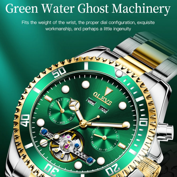 OLEVS 6605 Men Multifunctional Waterproof Mechanical Watch(Black + Gold) - Metal Strap Watches by OLEVS | Online Shopping UK | buy2fix