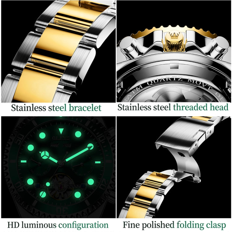 OLEVS 6605 Men Multifunctional Waterproof Mechanical Watch(Green) - Metal Strap Watches by OLEVS | Online Shopping UK | buy2fix