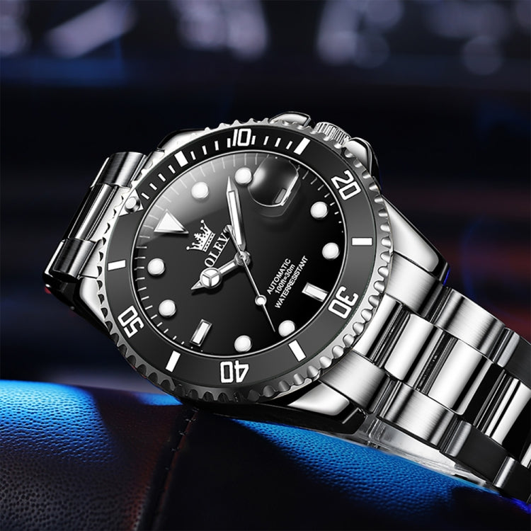 OLEVS 6650 Men Luminous Waterproof Mechanical Watch(Black) - Metal Strap Watches by OLEVS | Online Shopping UK | buy2fix