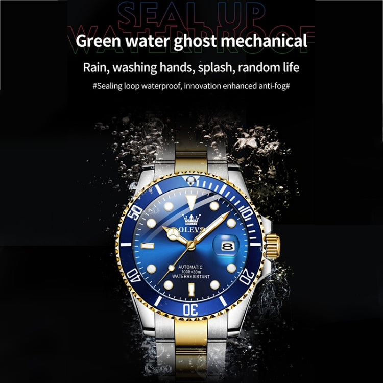 OLEVS 6650 Men Luminous Waterproof Mechanical Watch(Blue + Gold) - Metal Strap Watches by OLEVS | Online Shopping UK | buy2fix