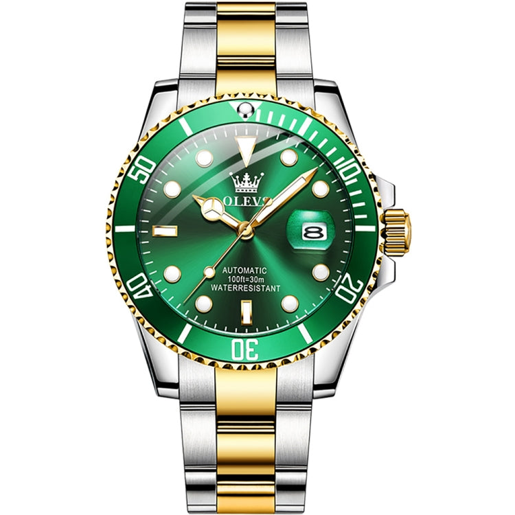 OLEVS 6650 Men Luminous Waterproof Mechanical Watch(Green + Gold) - Metal Strap Watches by OLEVS | Online Shopping UK | buy2fix