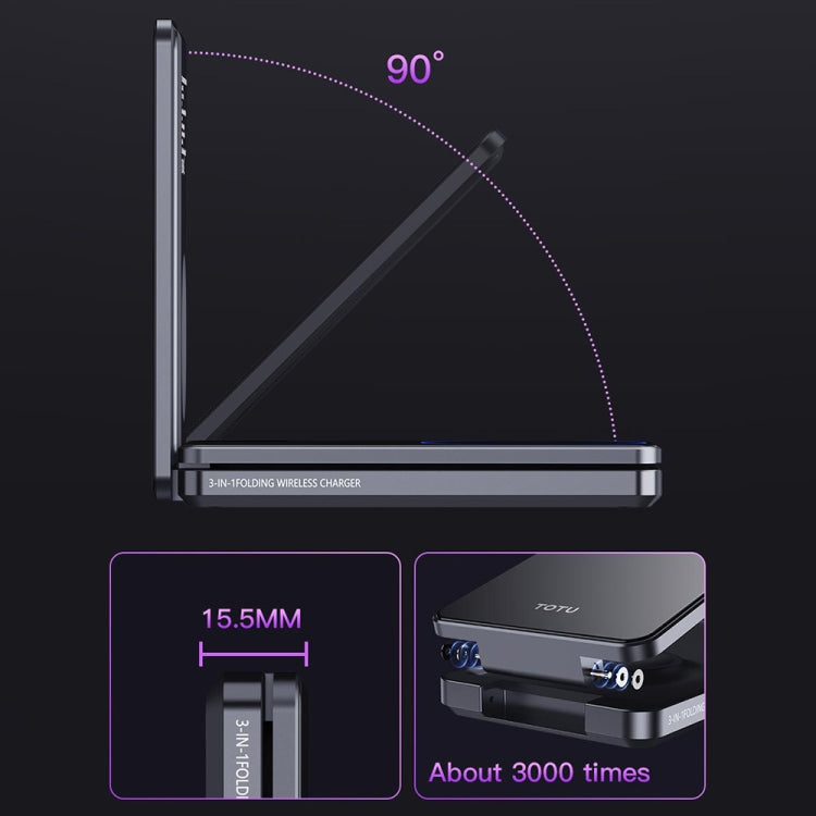 TOTU CACW-075 Mecha Series 3 in 1 Foldable Magnetic Wireless Charger(Grey) - Wireless Charger by TOTUDESIGN | Online Shopping UK | buy2fix