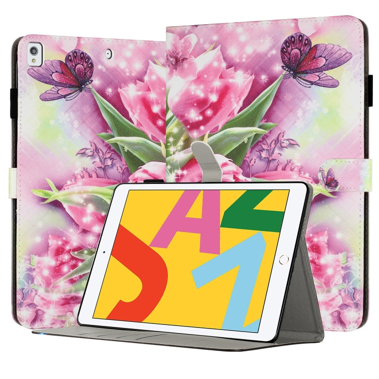 For iPad 10.2 2021 / 2020 Painted Leather Smart Tablet Case(Rose Butterfly) by buy2fix
