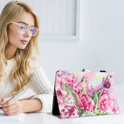 For iPad 10.2 2021 / 2020 Painted Leather Smart Tablet Case(Rose Butterfly) by buy2fix