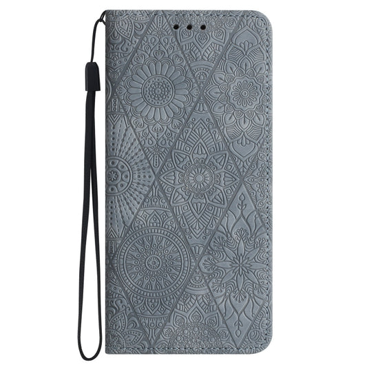 For Samsung Galaxy S21 Ultra 5G Ethnic Embossed Adsorption Leather Phone Case(Grey) by buy2fix