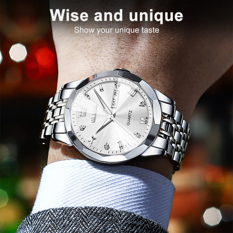 OLEVS 9931 Men Luminous Waterproof Quartz Watch(White + Silver) - Metal Strap Watches by OLEVS | Online Shopping UK | buy2fix