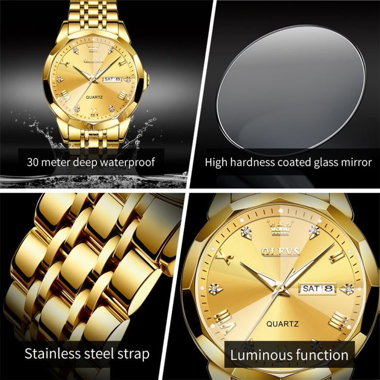 OLEVS 9931 Men Luminous Waterproof Quartz Watch(Gold) - Metal Strap Watches by OLEVS | Online Shopping UK | buy2fix