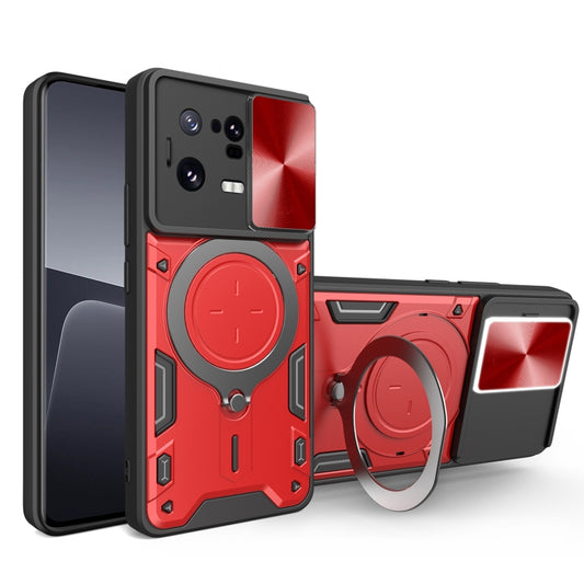 For Xiaomi 13 Pro CD Texture Sliding Camshield Magnetic Holder Phone Case(Red) - 13 Pro Cases by buy2fix | Online Shopping UK | buy2fix