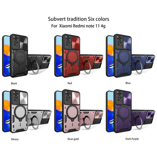 For Xiaomi Redmi Note 11 4G CD Texture Sliding Camshield Magnetic Holder Phone Case(Purple) by buy2fix