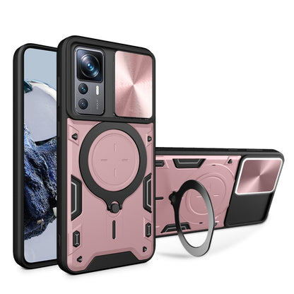 For Xiaomi 12T / 12T Pro CD Texture Sliding Camshield Magnetic Holder Phone Case(Pink) - Xiaomi Cases by buy2fix | Online Shopping UK | buy2fix