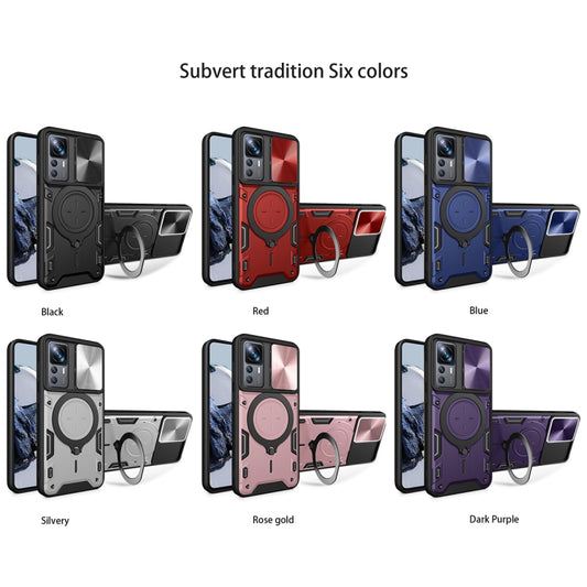 For Xiaomi 12T / 12T Pro CD Texture Sliding Camshield Magnetic Holder Phone Case(Pink) by buy2fix