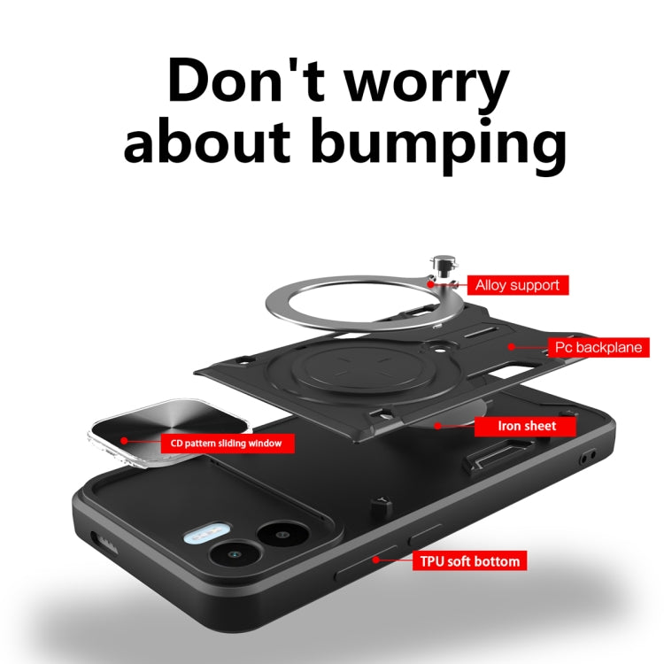 For Xiaomi Redmi A1 4G CD Texture Sliding Camshield Magnetic Holder Phone Case(Black) - Xiaomi Cases by buy2fix | Online Shopping UK | buy2fix