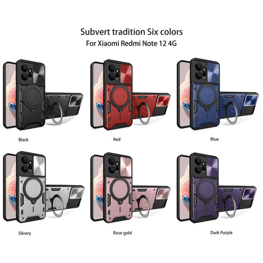 For Xiaomi Redmi Note 12 4G CD Texture Sliding Camshield Magnetic Holder Phone Case(Red) by buy2fix