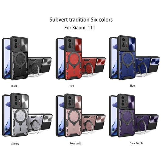 For Xiaomi 11T CD Texture Sliding Camshield Magnetic Holder Phone Case(Black) by buy2fix