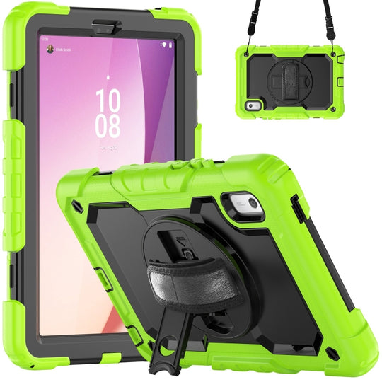 Pour Lenovo Tab M9 Étui pour tablette PC hybride en silicone avec bandoulière (jaune vert)