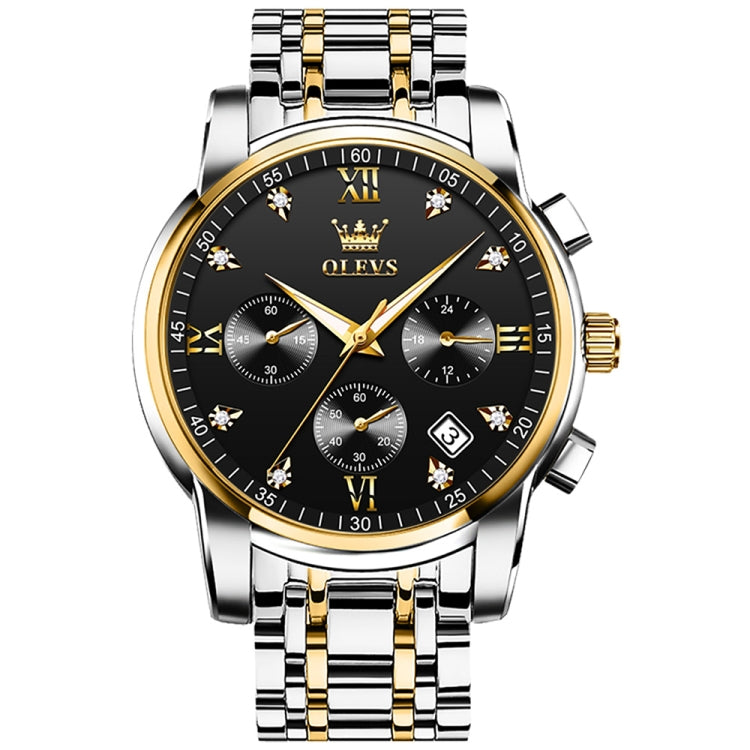 OLEVS 2858 Men Multifunctional Business Waterproof Quartz Watch(Black + Gold) - Metal Strap Watches by OLEVS | Online Shopping UK | buy2fix