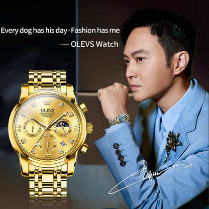 OLEVS 2889 Men Multifunctional Luminous Waterproof Quartz Watch(Gold) - Metal Strap Watches by OLEVS | Online Shopping UK | buy2fix