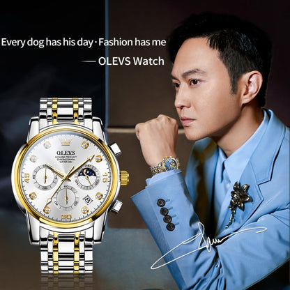 OLEVS 2889 Men Multifunctional Luminous Waterproof Quartz Watch(White + Gold) - Metal Strap Watches by OLEVS | Online Shopping UK | buy2fix