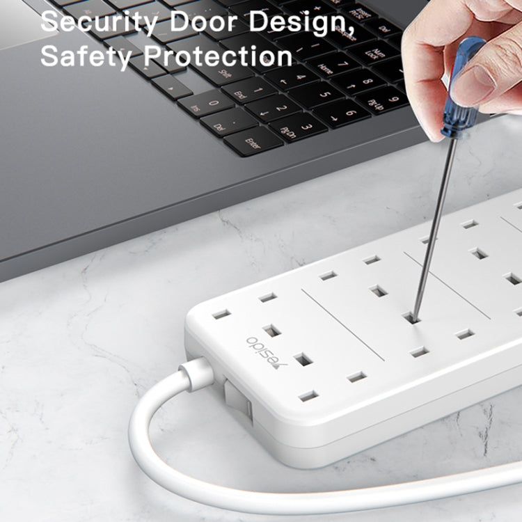 Yesido MC-16 8 Plugs + PD 20W+2 QC3.0 Ports 3250W High Power Fast Charging Socket(UK Plug) - Extension Socket by Yesido | Online Shopping UK | buy2fix