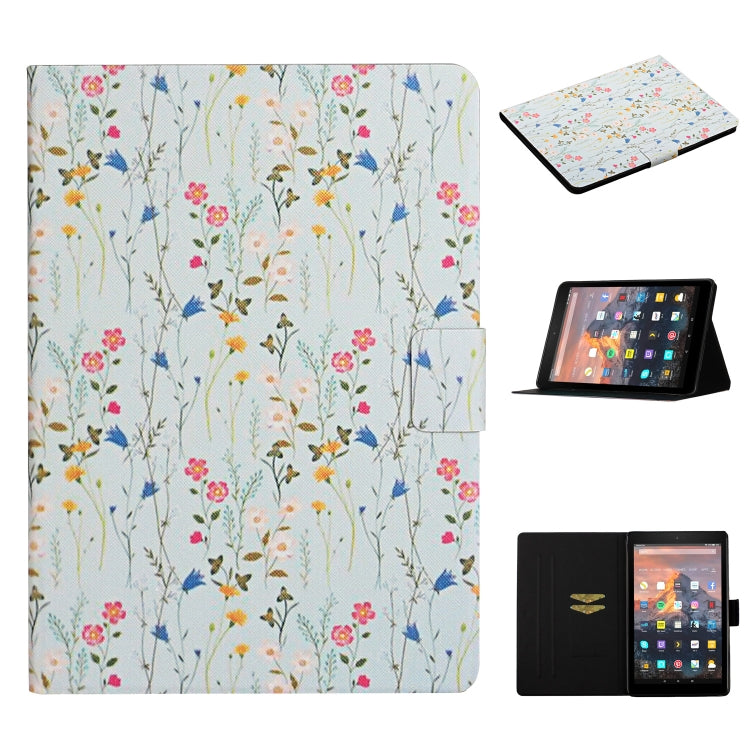 For Amazon Kindle Fire 7 (2019) Flower Pattern Horizontal Flip Leather Case with Card Slots & Holder(Small Floral) - Mobile Accessories by buy2fix | Online Shopping UK | buy2fix