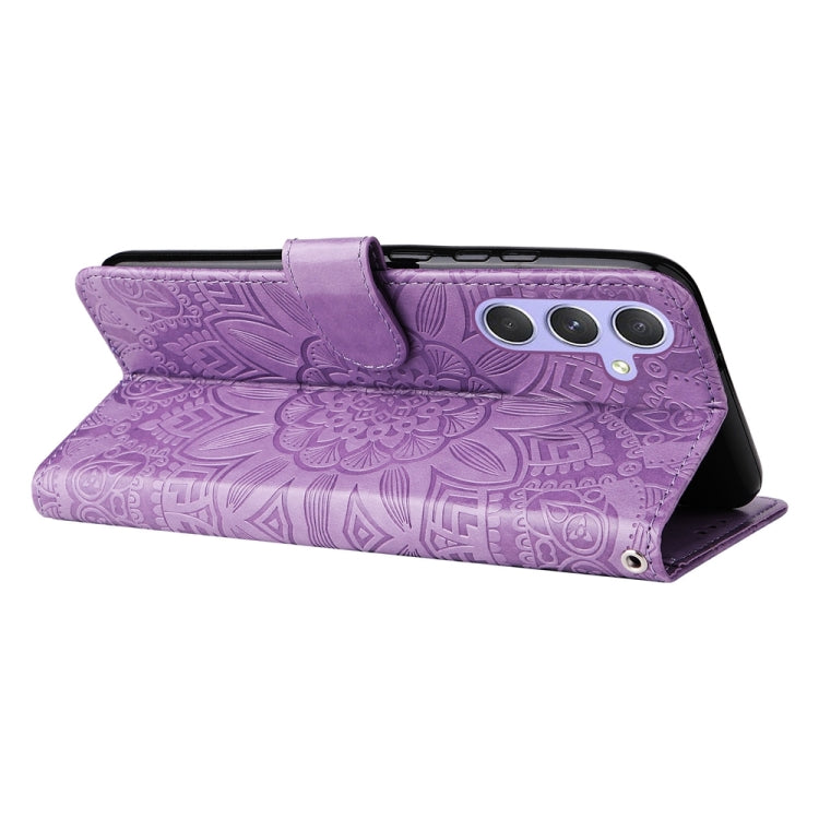 For Samsung Galaxy M54 5G Embossed Sunflower Leather Phone Case(Purple) by buy2fix