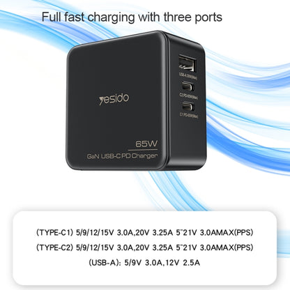 Yesido YC-42 65W 2 Type-C + USB-A GaN Fast Charger(EU Plug) - USB Charger by Yesido | Online Shopping UK | buy2fix