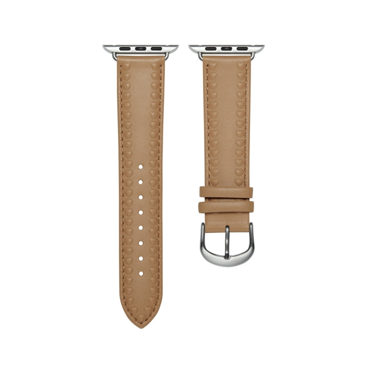 Embossed Love Genuine Leather Watch Band For Apple Watch 8 45mm(Khaki) by buy2fix