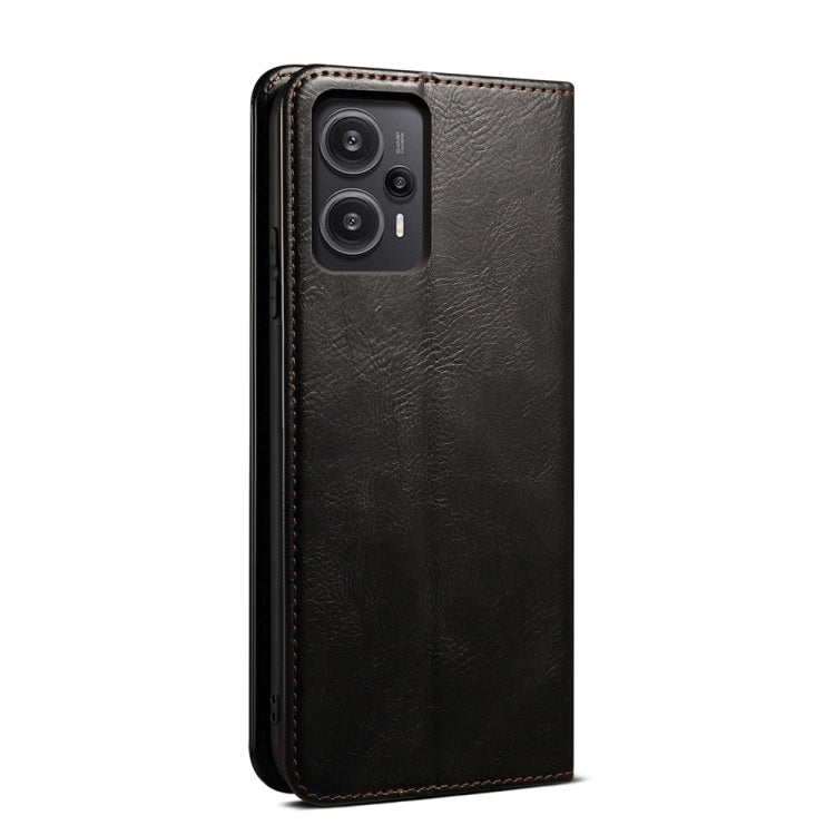 For Xiaomi Redmi Note 12 Turbo / Poco F5 Oil Wax Crazy Horse Texture Flip Leather Phone Case(Black) - Xiaomi Cases by buy2fix | Online Shopping UK | buy2fix