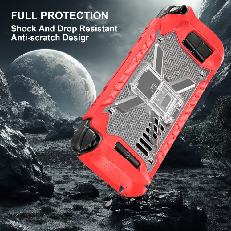 For Steam Deck Shockproof Game Console Case with Holder & Shoulder Strap(Red+Transparent) - Accessories by buy2fix | Online Shopping UK | buy2fix