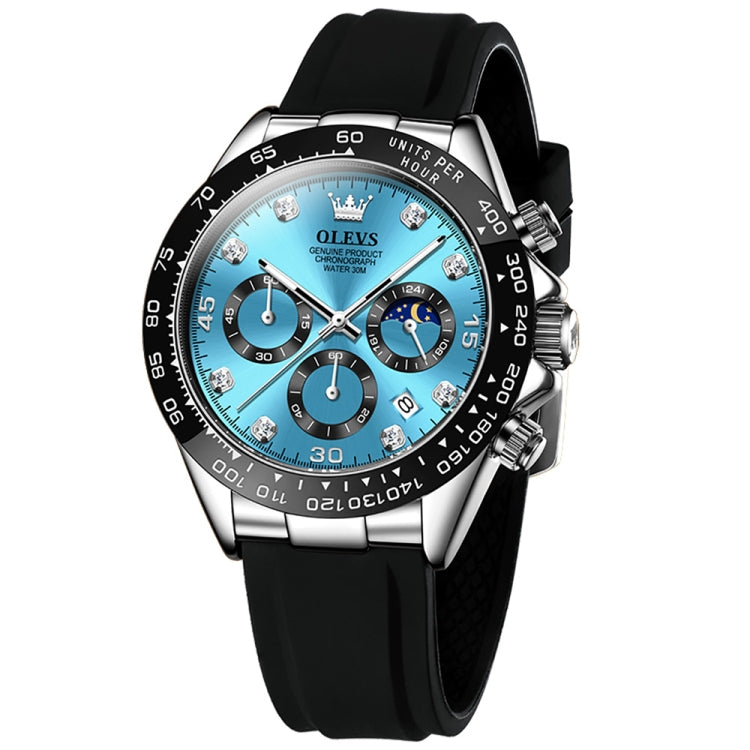 OLEVS 2875 Men Multifunctional Sports Chronograph Waterproof Quartz Watch(Blue) - Silicone Strap Watches by OLEVS | Online Shopping UK | buy2fix