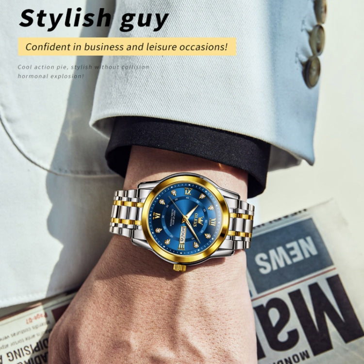 OLEVS 5513 Men Business Luminous Waterproof Quartz Watch(Blue + Gold) - Metal Strap Watches by OLEVS | Online Shopping UK | buy2fix