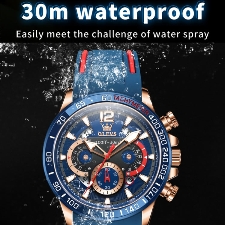 OLEVS 9936 Men Multifunctional Sports Waterproof Quartz Watch(Blue) - Silicone Strap Watches by OLEVS | Online Shopping UK | buy2fix