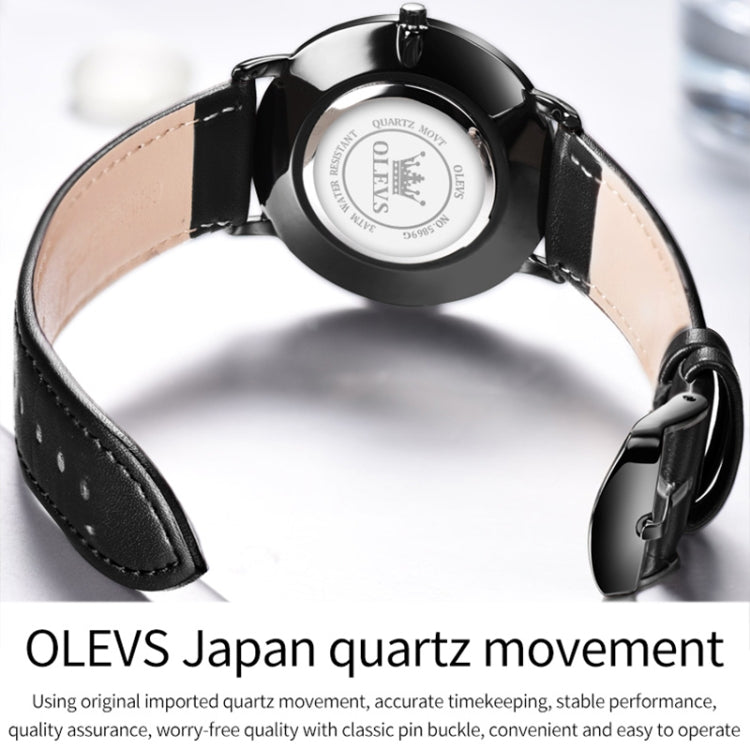 OLEVS 5869 Men Business Waterproof Genuine Leather Strap Quartz Watch(Blue Black Brown) - Leather Strap Watches by OLEVS | Online Shopping UK | buy2fix