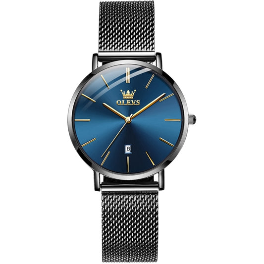 OLEVS 5869 Ladies Business Waterproof Steel Strap Quartz Watch(Blue + Black) - Metal Strap Watches by OLEVS | Online Shopping UK | buy2fix