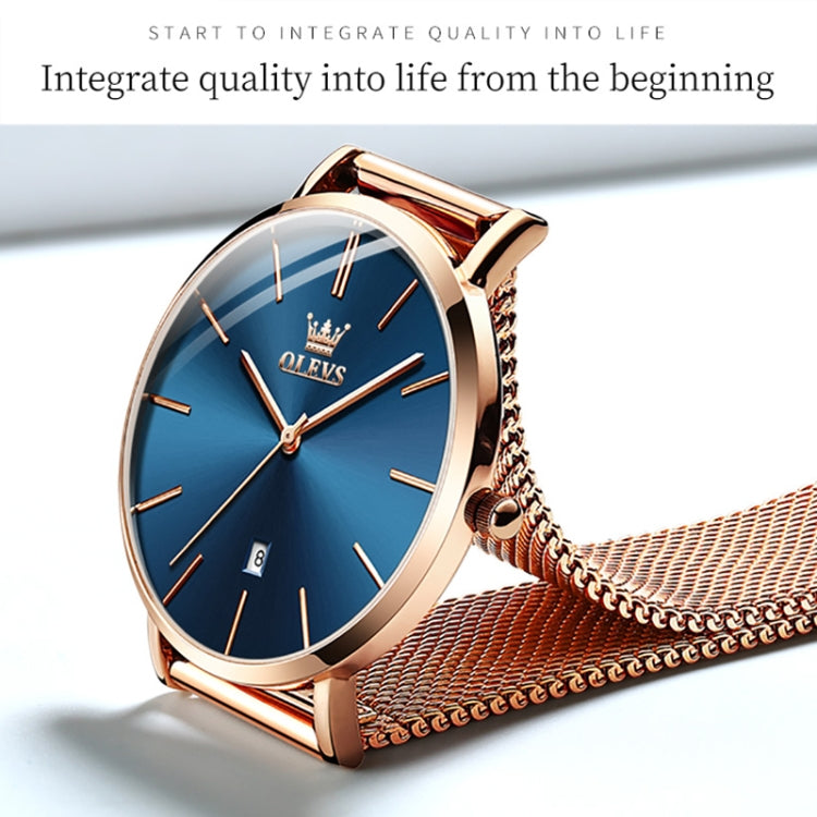 OLEVS 5869 Ladies Business Waterproof Steel Strap Quartz Watch(Blue + Rose Gold) - Metal Strap Watches by OLEVS | Online Shopping UK | buy2fix