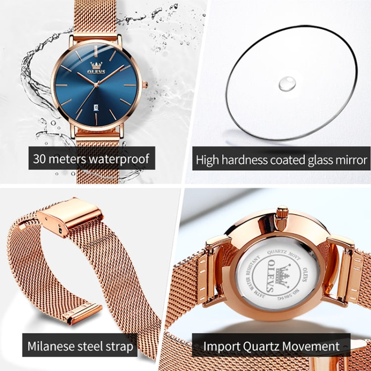 OLEVS 5869 Ladies Business Waterproof Steel Strap Quartz Watch(Blue + Rose Gold) - Metal Strap Watches by OLEVS | Online Shopping UK | buy2fix