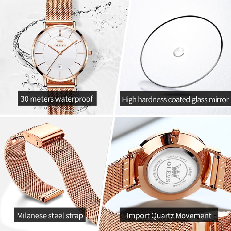 OLEVS 5869 Ladies Business Waterproof Steel Strap Quartz Watch(White + Rose Gold) - Metal Strap Watches by OLEVS | Online Shopping UK | buy2fix