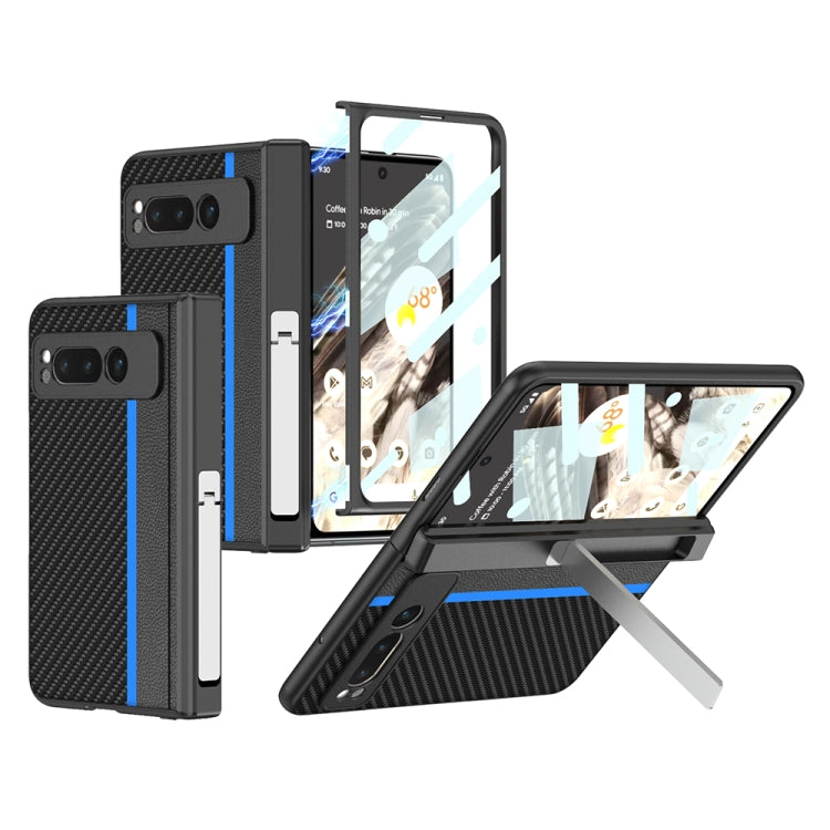 For Google Pixel Fold GKK Integrated Contrast Color Fold Hinge Leather Phone Case with Holder(Blue) - Google Cases by GKK | Online Shopping UK | buy2fix