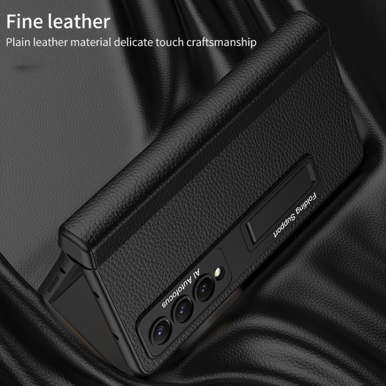 For Samsung Galaxy Z Fold4 GKK Integrated Fold Hinge Leather Phone Case with Holder(Black) - Galaxy Z Fold4 5G Cases by GKK | Online Shopping UK | buy2fix