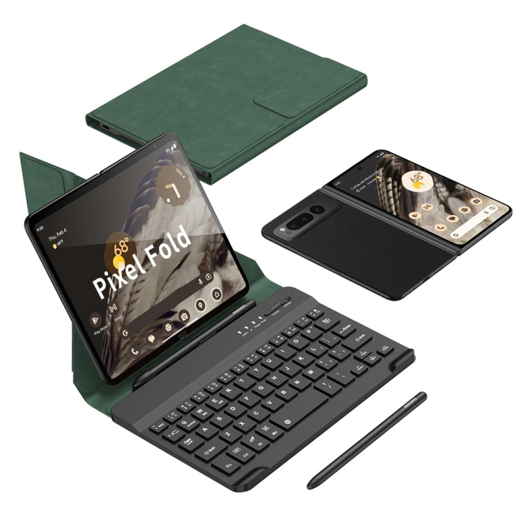 For Google Pixel Fold GKK Magnetic Folding Bluetooth Keyboard Leather Case with Pen + Keyboard + Case(Green) - Others Keyboard by GKK | Online Shopping UK | buy2fix