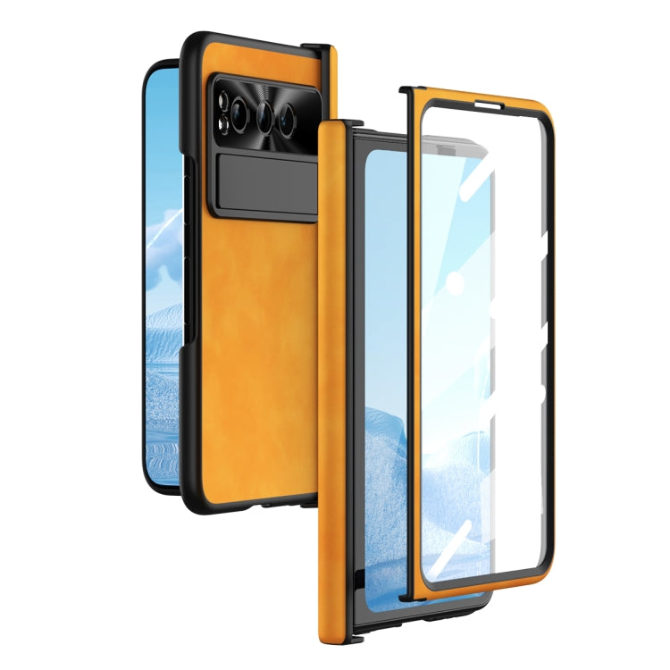 For Google Pixel Fold Napa Texture All-inclusive Phone Case(Yellow) - Google Cases by buy2fix | Online Shopping UK | buy2fix