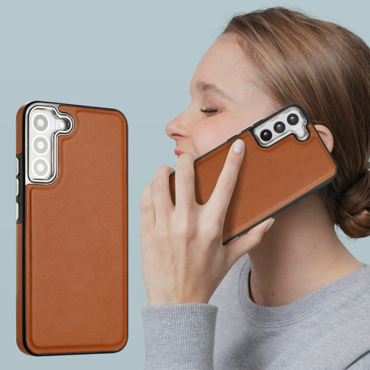 For Samsung Galaxy S22 5G Leather Texture Full Coverage Phone Case(Brown) - Galaxy S22 5G Cases by buy2fix | Online Shopping UK | buy2fix