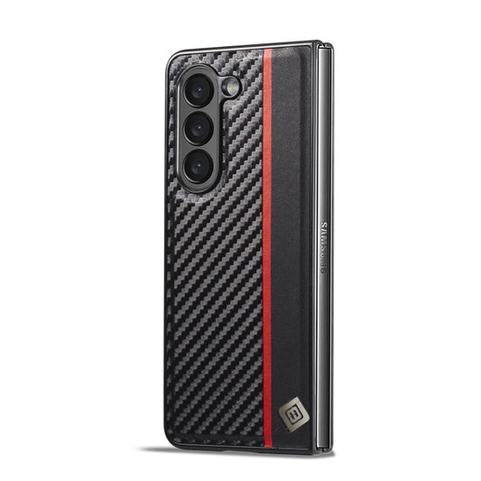 For Samsung Galaxy Z Fold5 LC.IMEEKE Carbon Fiber PU + TPU Horizontal Flip Leather Phone Case(Vertical Black) by LC.IMEEKE