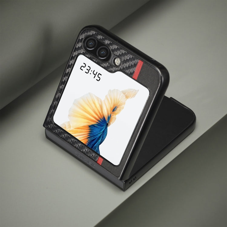 For Samsung Galaxy Z Flip5 LC.IMEEKE Carbon Fiber PU + TPU Horizontal Flip Leather Phone Case(Vertical Black) - Galaxy Z Flip5 Cases by LC.IMEEKE | Online Shopping UK | buy2fix