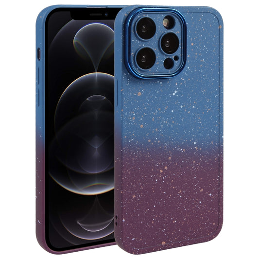 For iPhone 12 Pro Max Gradient Starry Silicone Phone Case with Lens Film(Blue Red) - iPhone 12 Pro Max Cases by buy2fix | Online Shopping UK | buy2fix