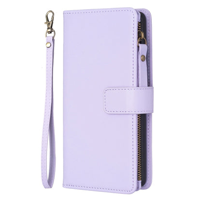 For iPhone SE 2022 / SE 2020 / 8 / 7 9 Card Slots Zipper Wallet Leather Flip Phone Case(Light Purple) - iPhone SE 2022 / 2020 / 8 / 7 Cases by buy2fix | Online Shopping UK | buy2fix