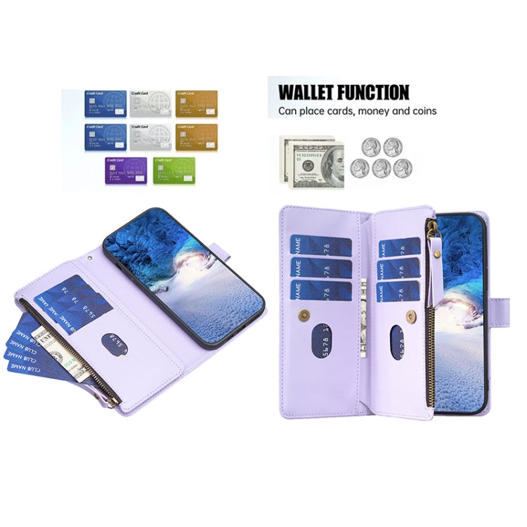 For iPhone SE 2022 / SE 2020 / 8 / 7 9 Card Slots Zipper Wallet Leather Flip Phone Case(Light Purple) - iPhone SE 2022 / 2020 / 8 / 7 Cases by buy2fix | Online Shopping UK | buy2fix